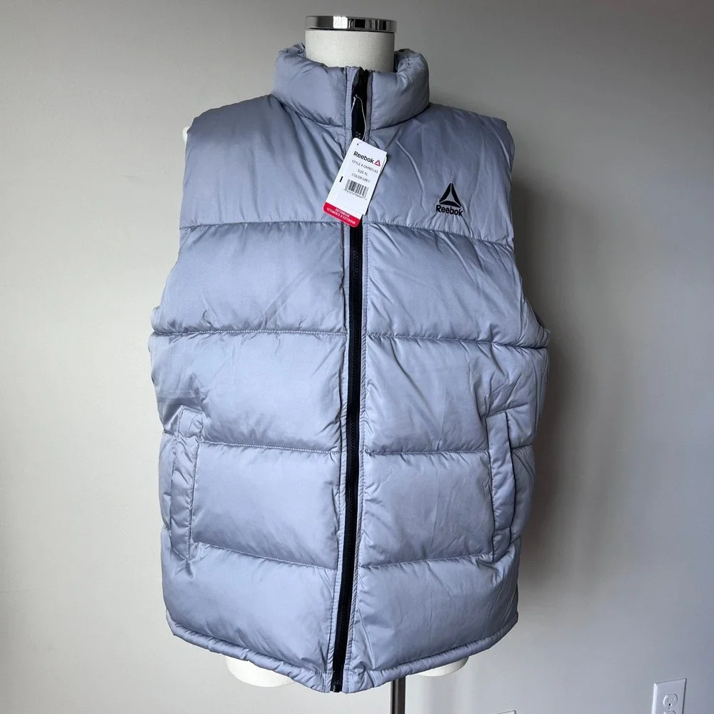 Reebok Puffer Vest Lightweight Full Zip Outerwear Grey Men's Plus XL OMRD143 NEW